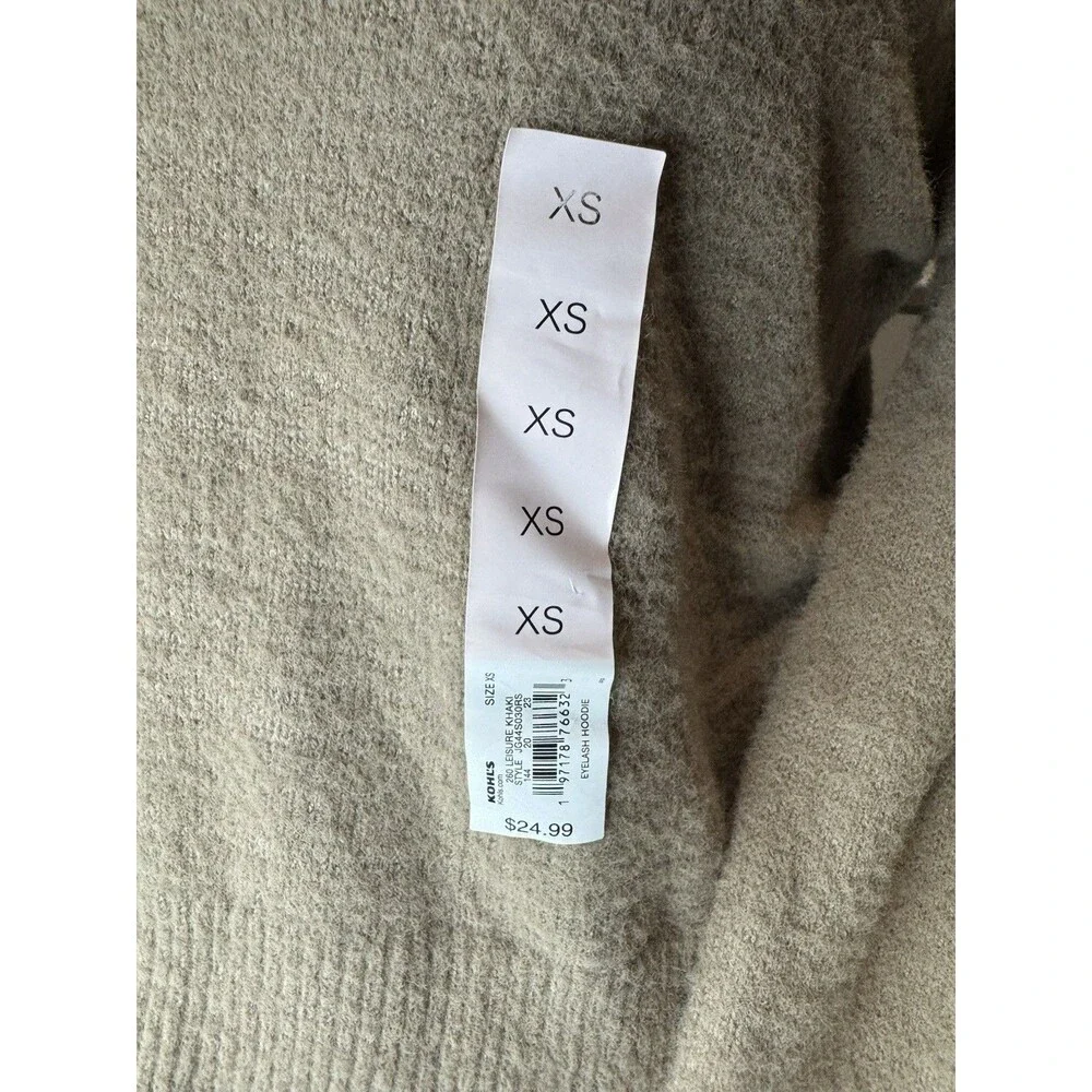 SO Juniors Hoodie XS Beige Eyelash Plush Yard Crop Khaki Loungewear Womens NWT